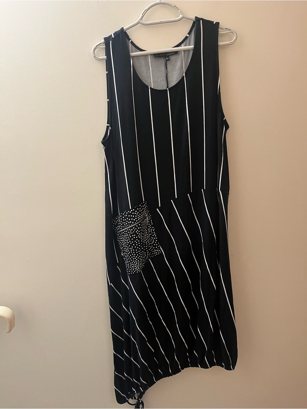 LIV Black & White Striped Sleeveless Shift Dress with Pocket